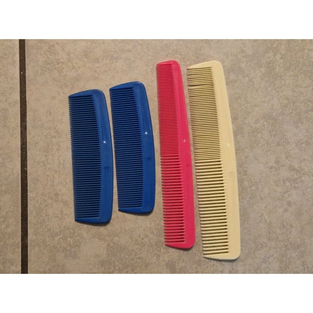 Vintage Goody Hair Comb Lot Of 4 Blue Yellow Red 80's USA